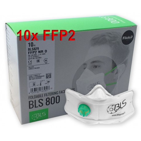 10x Respirátor BLS FlickIt 829 FFP2 NR D - proti prachům, kouřům, aerosolům