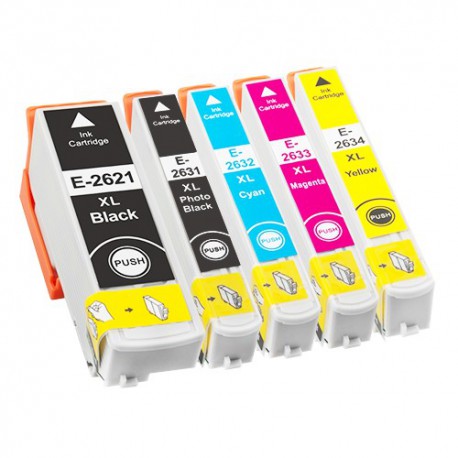 Sada 5ks Epson T2636 - 26XL (T2621,T2631,T2632,T2633,T2634) XP600,XP605,XP700,XP800 kompatibilní inkoustové náplně (cartridge)