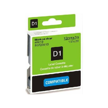 Štítky Dymo D1 45010, S0720500, páska černá na průhledné, 12mm x 7m pro Dymo LabelManager, LabelPoint- kompatibilní